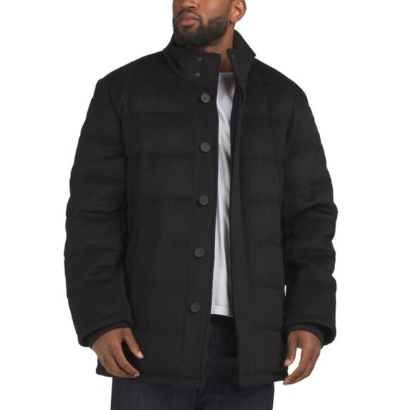 COLE HAAN Black Wool Blend Textured Padded Jacket - Picture 1 of 2